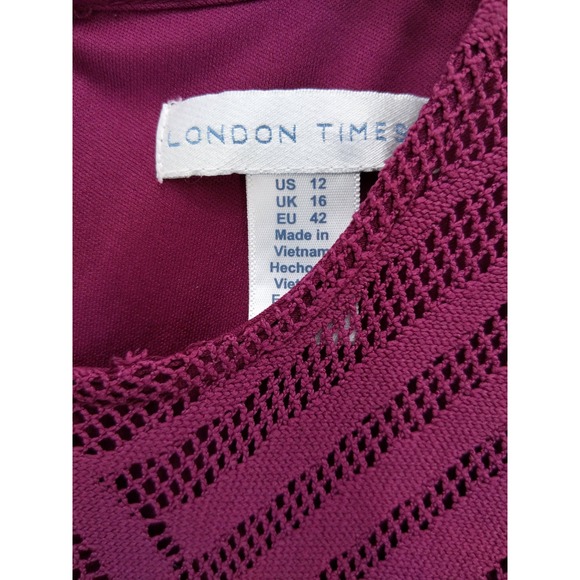London Times Purple Lace Overlay Dress Geometric Pattern Women's‎ Size 12 - Picture 8 of 10